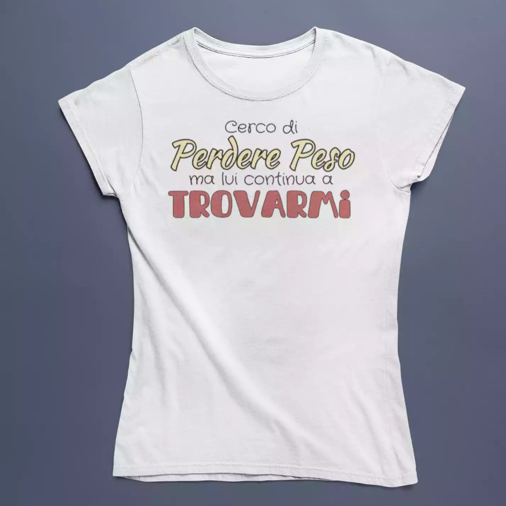 T-Shirt Uomo Divertente Con Stampa Cerco Di Perdere Peso
