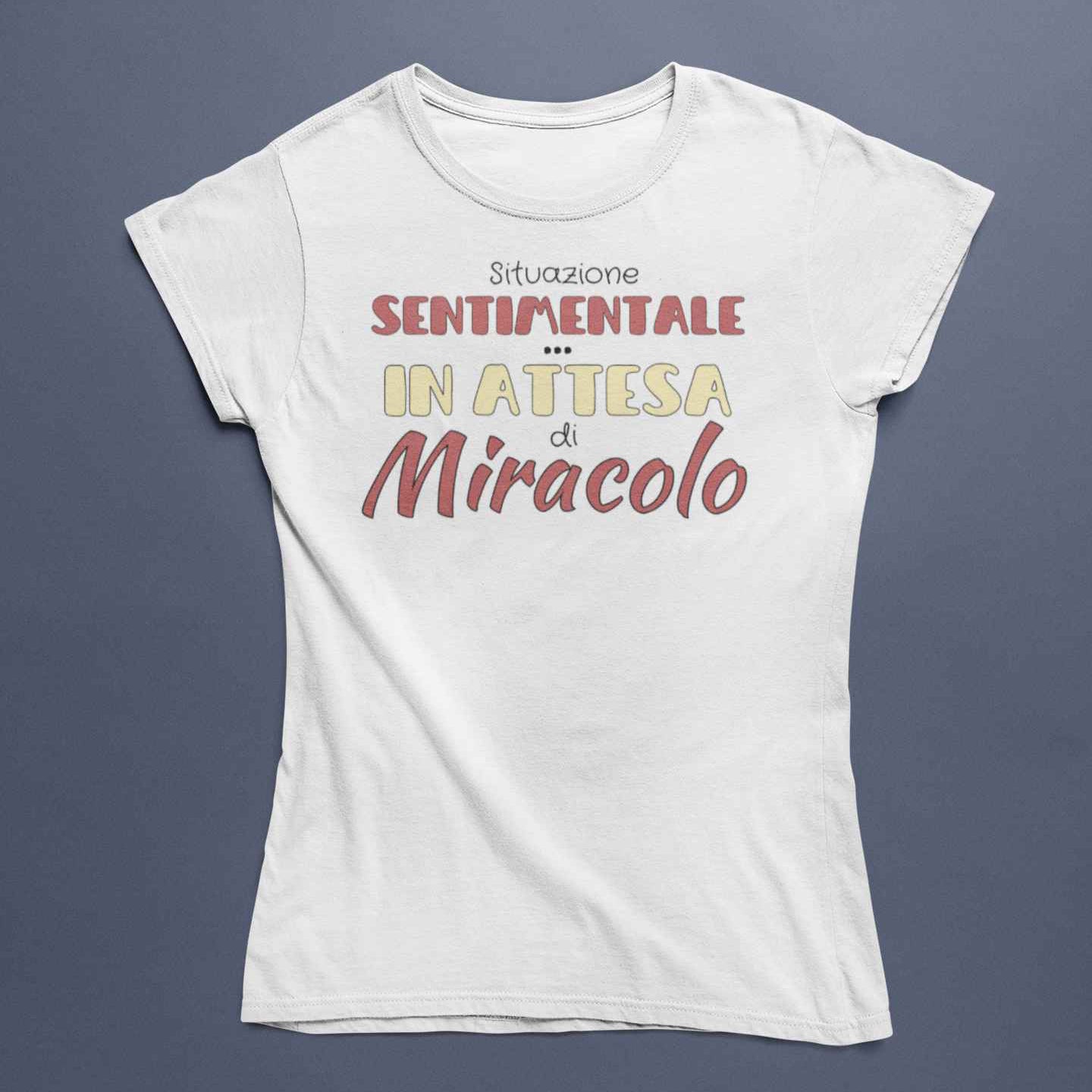 T-Shirt Donna Divertente Con Stampa In Attesa Di Miracolo