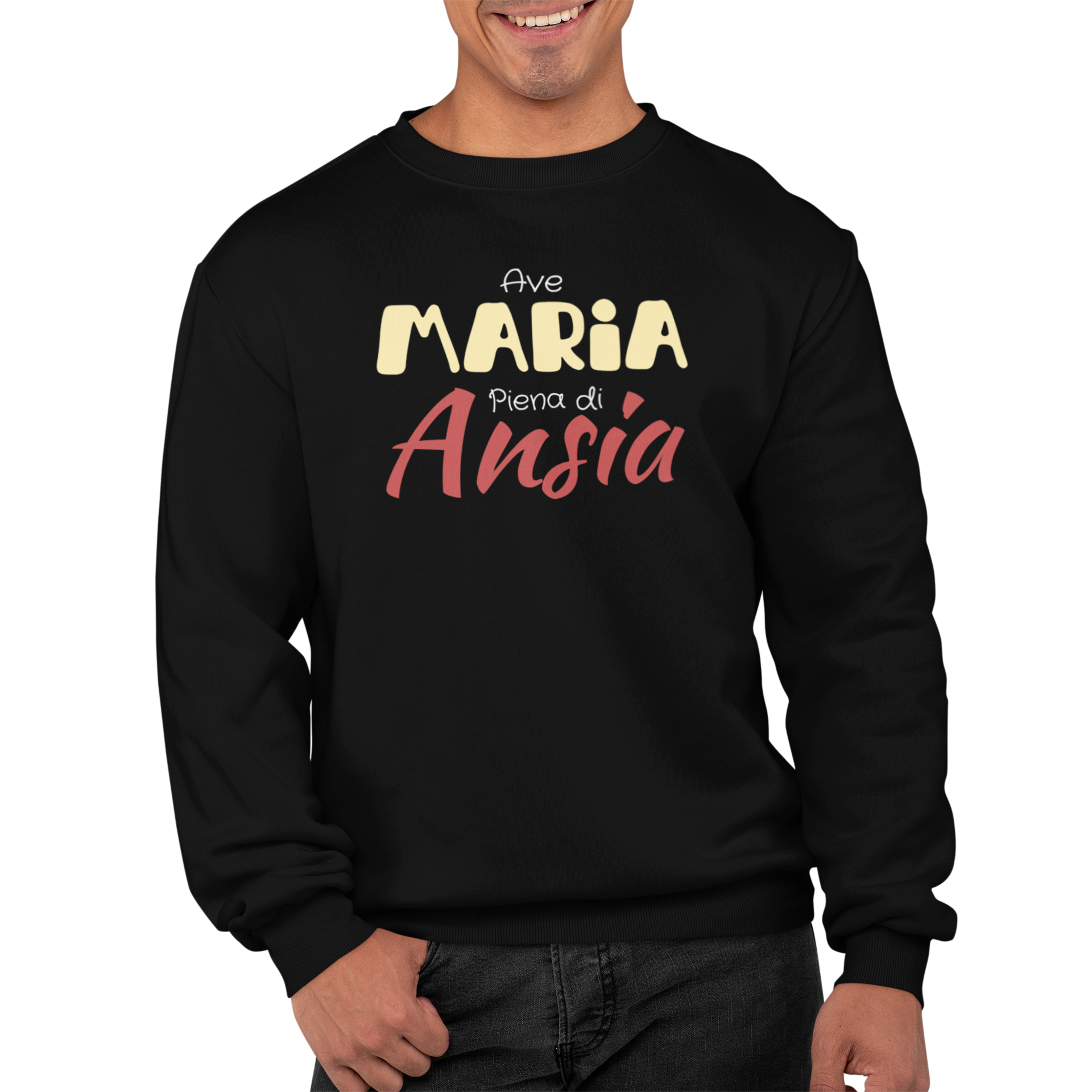 Felpa Girocollo Divertente Con Stampa Ave Maria Ansia