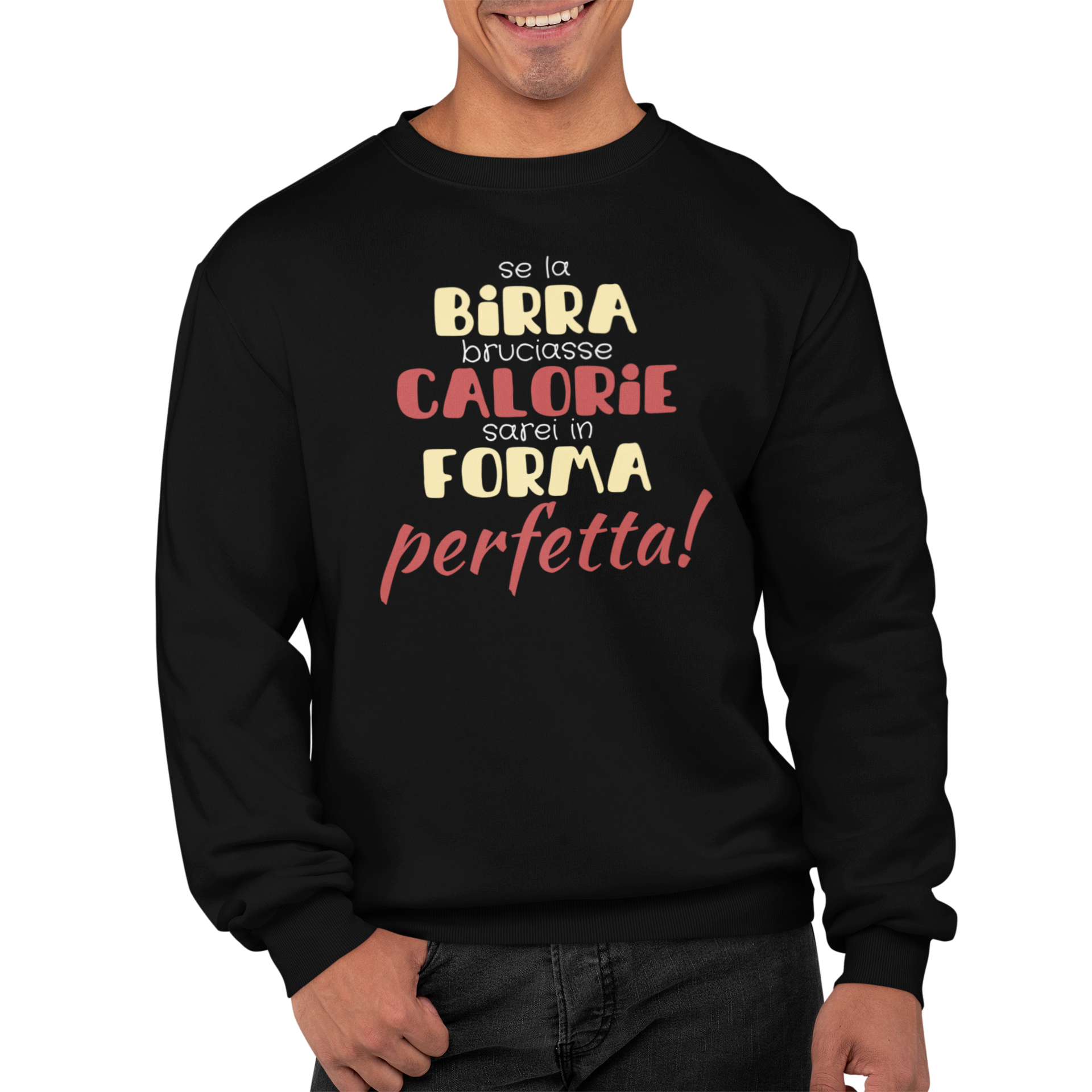 Felpa Girocollo Divertente Con Stampa Birra Forma Perfetta
