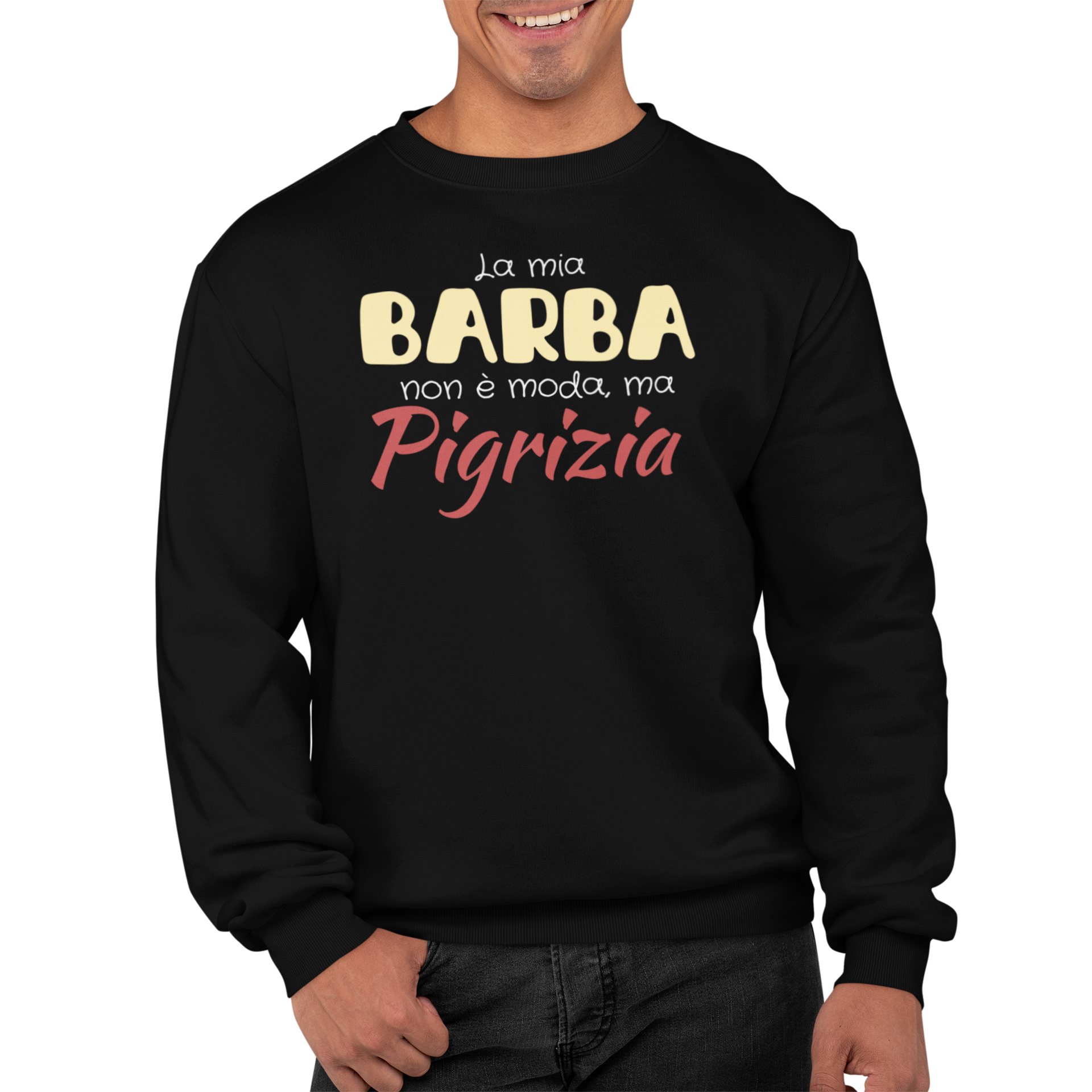 Felpa Girocollo Divertente Con Stampa Barba Pigrizia