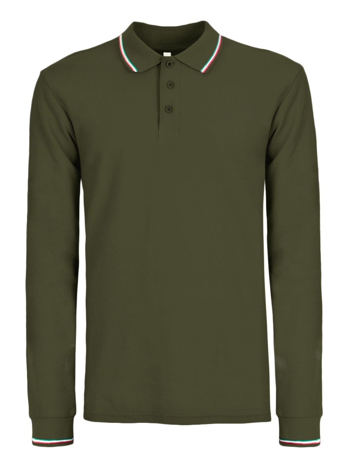 BS Polo Uomo Manica Lunga - 100% Cotone Pique - Tricolor Italy