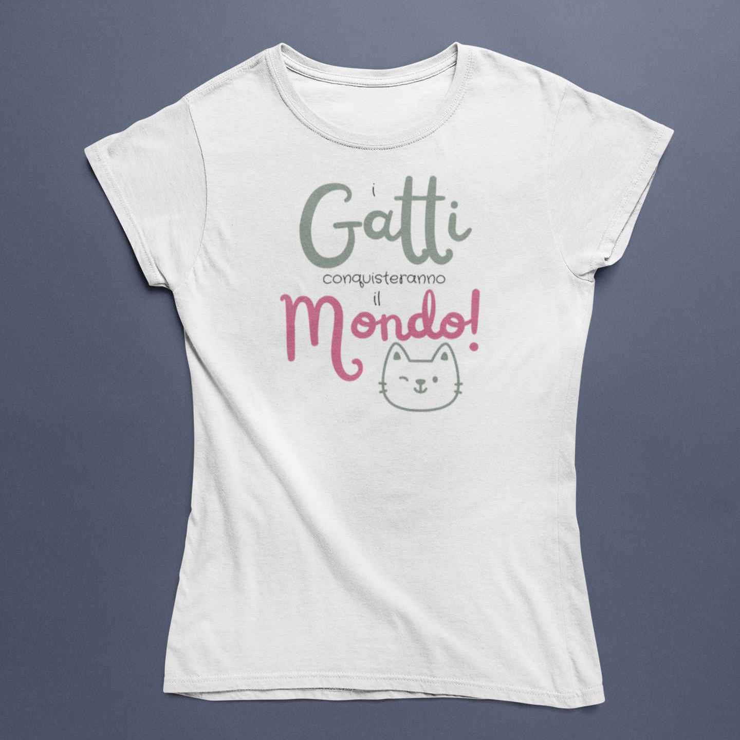 T-Shirt Unisex Divertente Con Stampa Gatti Conquisteranno Il Mondo